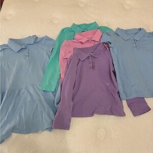 The Children's Place Long Sleeve Polo Shirt Set - Blue, Aqua Pink, Purple